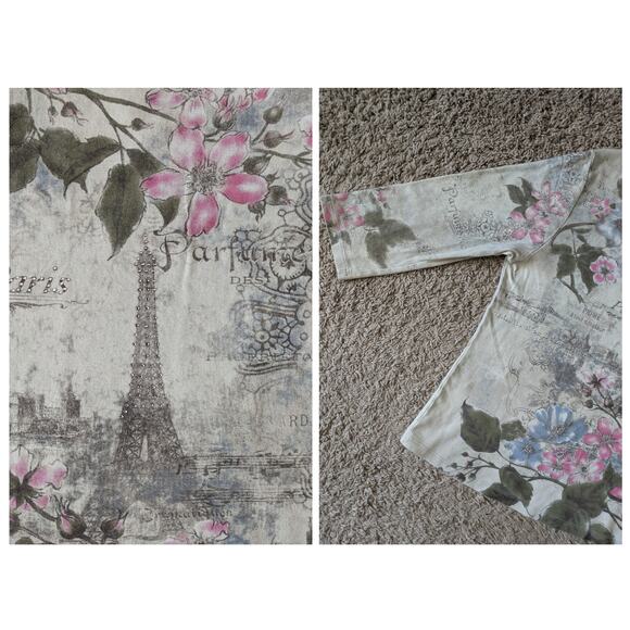 Y2K Christopher & Banks Eiffel Tower Top XL Green-Pink Floral Fairy Rhinestone - Picture 5 of 7